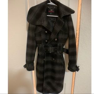 Miss Sixty Gray Ombre Plaid Wool Coat Belted